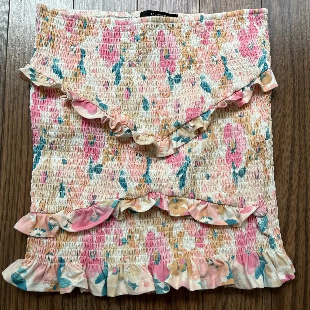 FOREVER 21 smocked floral print ruffle skirt size M - Picture 7 of 9